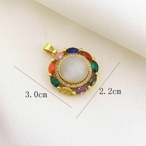 Detailed view of colorful marquise gemstones and white opal pendant with dimensions