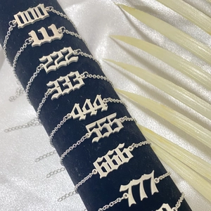 Adjustable silver stainless steel angel number bracelets from 000 to 777 for women