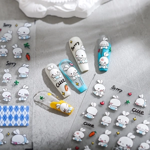 3D Relief Nail Stickers Japanese Cartoon Rabbit Heart Carrot Patterns Adhesive Decals DIY Nail Art Decoration