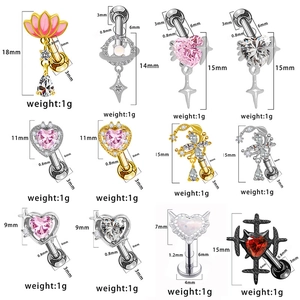 Detailed size guide for various heart and celestial zircon body piercing jewelry sets