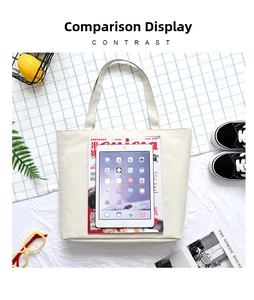 Top view of cream canvas tote bag showing large capacity for iPad and A4 magazines