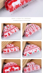 Detailed view of Christmas hair claws in 8.5cm and 11cm sizes with festive reindeer patterns
