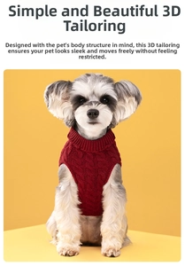 Detailed knit texture of burgundy dog sweater with stylish cable pattern and high collar