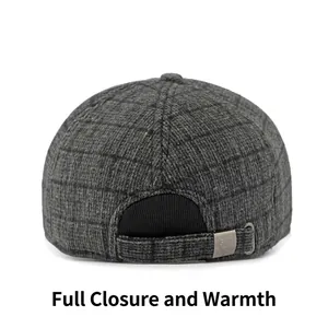 Cappellino da baseball in lana grigio a scacchi con chiusura posteriore e fibbia metallo