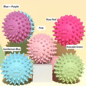 Durable TPR pet massage balls with paw prints and cleaning spikes in five colors