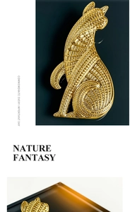 Detailed close-up of a vintage hollow leopard brooch with refined golden metal texture