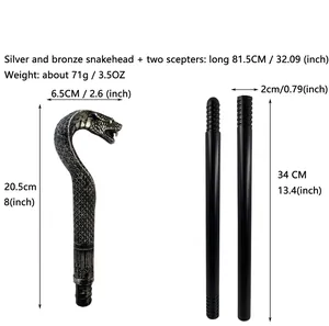 Detail of silver-bronze snake head handle with scale texture for 81.5cm scepter