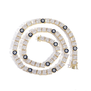 Collana tennis 6mm placcata oro con zirconi quadrati e ciondoli occhio del male