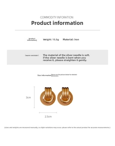 Detailed view of gold circular earrings with dimensions and 15.5g weight info