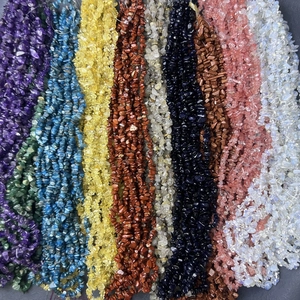 Close-up of colorful irregular natural crystal chip beads for DIY necklace jewelry making