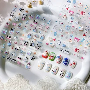 Pegatinas De Uñas En Relieve 3D Dibujos Animados Conejo Panda Calcomanías Autoadhesivas Para Decoración Manicura