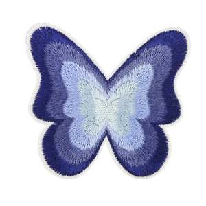 Blue gradient butterfly embroidered patch for clothing DIY decoration, top-down view