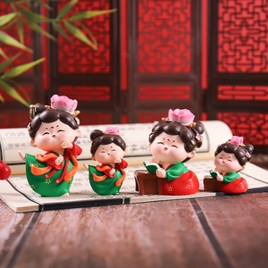 Set of four Tang Dynasty resin figurines in classical Chinese style with lotus headpieces