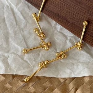Minimalist 925 sterling silver drop earrings with gold plated sticks and round beads
