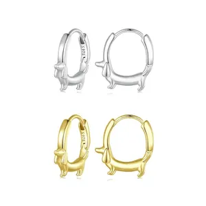 925 Sterling Silver Dachshund Dog Hoop Earrings For Women Cute Animal Gold Silver Plated Small Huggie Earrings Jewelry