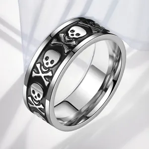 Skull Ring Stainless Steel Vintage Black Punk Gothic Jewelry Men Cool Biker Band