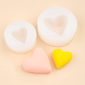 DIY heart silicone molds for chocolate and soap with pink and yellow heart samples