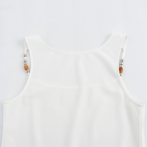 Minimalist white sleeveless top for women with metal and brown beaded strap details