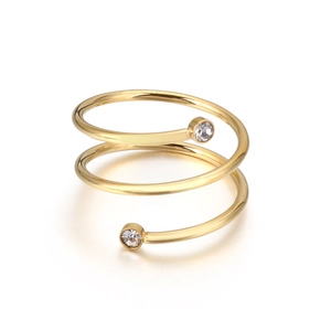 Minimalist 18K gold plated stainless steel spiral ring with sparkling zircon stones