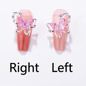 3D butterfly nail charms with purple gradient, silver metal, pearls and rhinestones