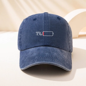 Casquette de baseball classique bleu marine en coton délavé avec broderie batterie 1%
