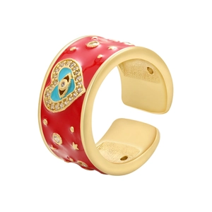 Bunter Emaille-Herzring mit Böses Auge Motiv und Kristallen auf breitem Band