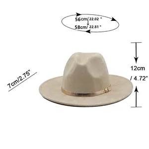 Unisex faux suede fedora with 7cm flat brim and 56-58cm circumference size measurements