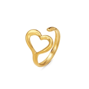 Minimalist gold heart-shaped open ring made of polished stainless steel for women