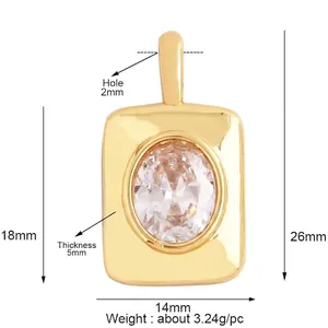 Detailed specs of gold micro-pave rectangular pendant with dimensions and weight