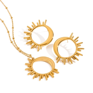18K gold plated stainless steel jewelry set with sun and moon crescent pendants