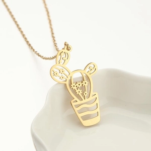 Kaktus Topfpflanze Anhänger Halskette Edelstahl Hohles Design Minimalistischer Modeschmuck Für Frauen