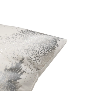 White plush Christmas pillowcase featuring silver foil snowflake and tree patterns