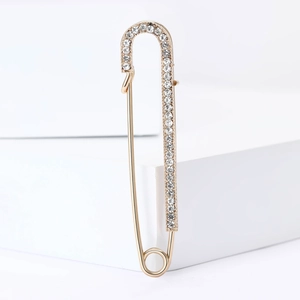 Fashionable gold safety pin brooch with sparkling crystals for elegant women suits