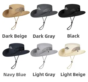 Quick-dry hiking bucket hats in six colors with breathable mesh and adjustable chin straps