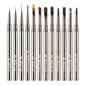 12pcs silver metal nail art brush set for UV gel painting and professional liner drawing