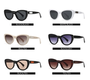 Collection of cat-eye sunglasses with rhinestone details in six assorted frame colors