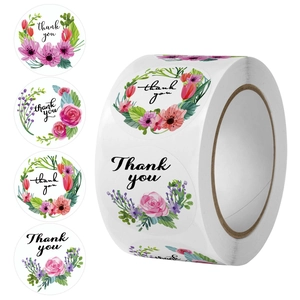 Florale Dankeschön Aufkleber Runde Versiegelungsetiketten Selbstklebendes Kupferplattenpapier Hochzeit Geschenkverpackung