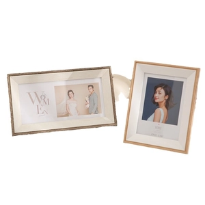 Nordic wooden texture photo frame set including 8K horizontal and A4 vertical frames