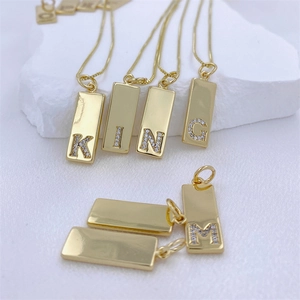 Initial Letter Pendant Necklace 18K Gold Plated Copper Rectangular Geometric Micro Pavé Zircon Dainty Simple Jewelry