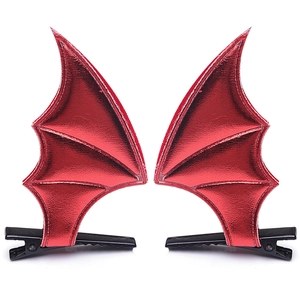 Metallic red bat wing hair clips for Halloween masquerade party accessories, pair set