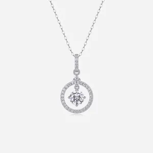 French Luxury 925 Sterling Silver Moissanite Necklace Geometric Round Pendant Clavicle Chain For Women Fashion Jewelry Birthday Gift