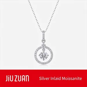 French Luxury 925 Sterling Silver Moissanite Necklace Geometric Round Pendant Clavicle Chain For Women Fashion Jewelry Birthday Gift