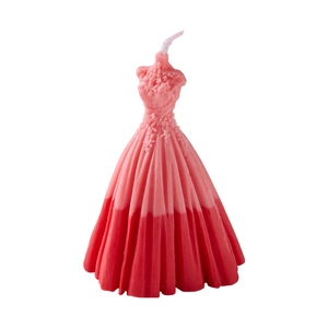 Elegant wedding dress candle with pink and dark red gradient effect on white background