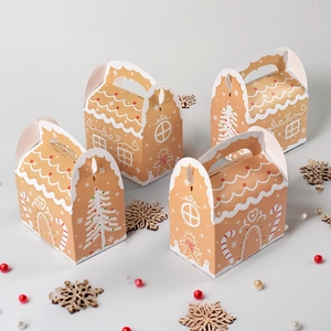 Scatole regalo di Natale a forma di casetta di pan di zenzero con manici, set da 4 pezzi