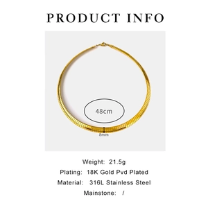 Detailed product specs of the 8mm wide gold 18K PVD coated snake bone choker necklace