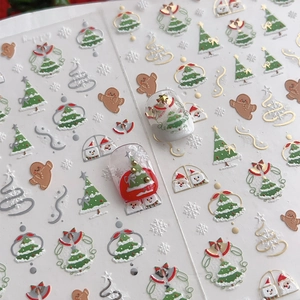 3D Christmas tree and snowflake nail art stickers with embossed gingerbread man design