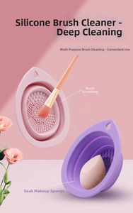 Macro detail of foldable silicone brush cleaning bowl with textured scrubbing surface