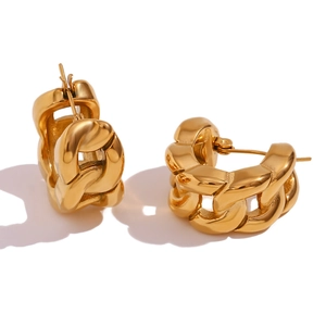 Modern 18K gold plated stainless steel chunky chain link hoop earrings for women
