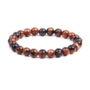 Bracciale elastico con perline rotonde scintillanti in pietra del sole rossa e blu