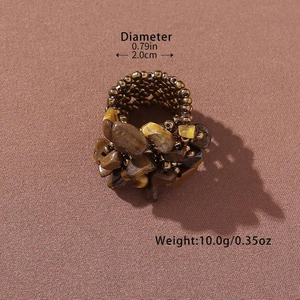Tiger eye irregular stone beads ring detail with size 2.0cm and weight 10.0g markers